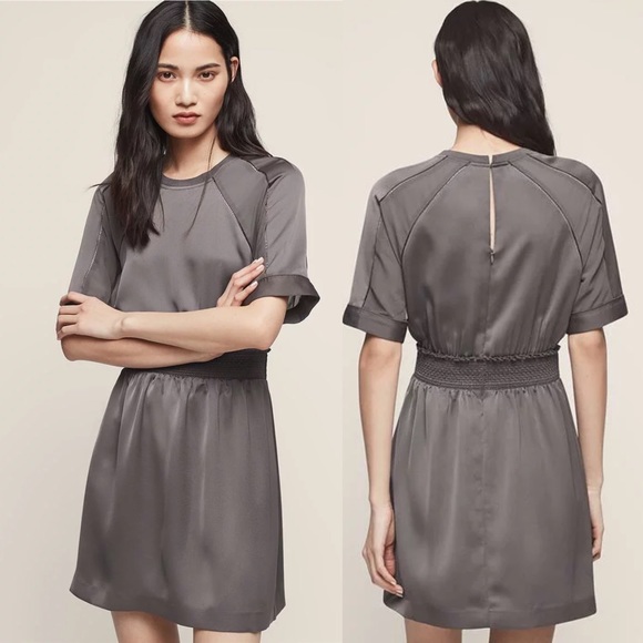 • Reiss • Myla Waisted Dress Midnight Meadow Grey - Picture 1 of 16